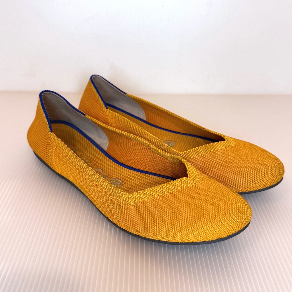 EUC Rothy's The Flat‎ Lemon Drop Size 8.5 Round Toe Textile Knit Preppy Colorful